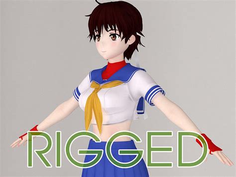 T Pose Rigged Model Of Sakura Kasugano Anime Girl 3d Model Rigged