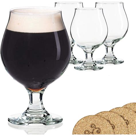 Libbey Beer Glass Belgian Style Stemmed Tulip 13 Oz Lambic Beer Glasses Set Of 4 W Coasters