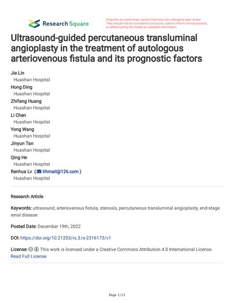 Pdf Ultrasound Guided Percutaneous Transluminal Angioplasty In The