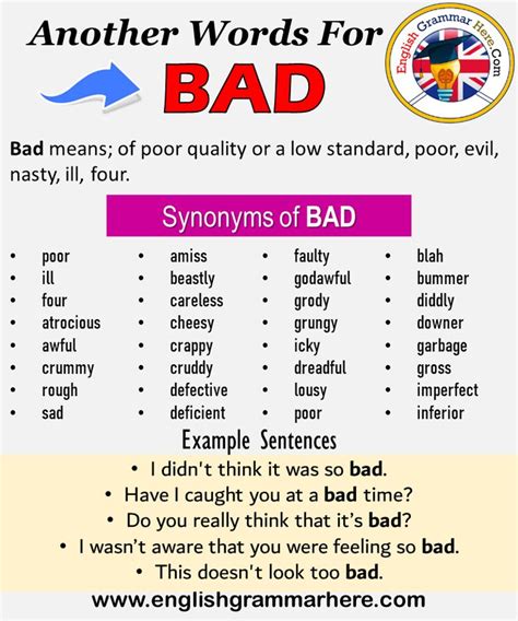 Another Word For Bad What Is Another Synonym Word For Bad Every