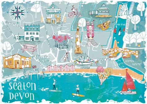 Seaton Illustrated Town Map A5 Cards Coastal Craft Collective
