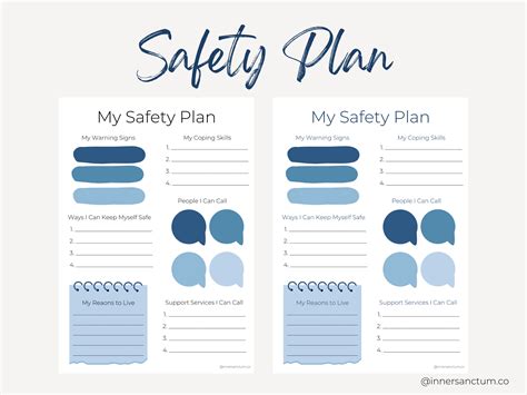 Printable Safety Crisis Plan Worksheet Therapy Aid School Counselor Psychology Tools Mental