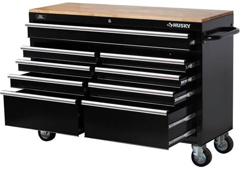 Husky 52 Tool Box 9 Drawer Rolling Toolbox Storage Cabinet Wood Top