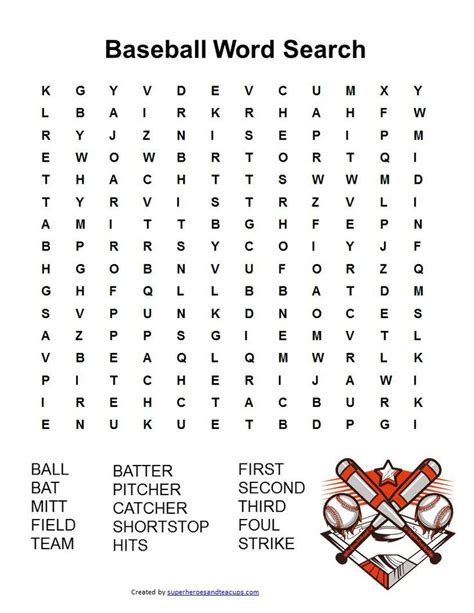 Baseball Word Search Free Printable Learning Ideas For Parents
