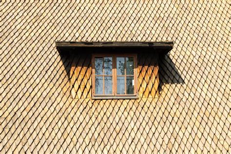 Steep Old Shingle Roof With A Window Stock Photo Image Of Background