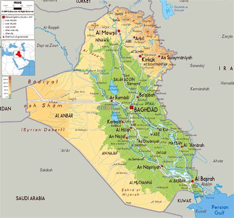 Large Physical Map Of Iraq With Roads Cities And Airports Iraq