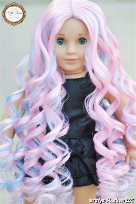 Cotton Candy Curls Pink And Mint Blue Custom Doll Wig For American Girl