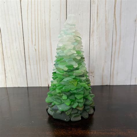 Sea Glass Tabletop Christmas Tree Genuine Sea Glass Tree Handmade Christmas Tree Green Sea