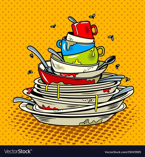 Dirty Dishes Comic Book Style Royalty Free Vector Image