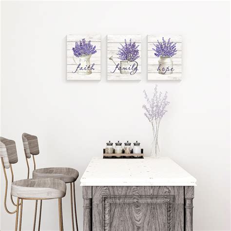 Lavender Framed Wall Art Set Of 3purple Floral Artwork Etsy