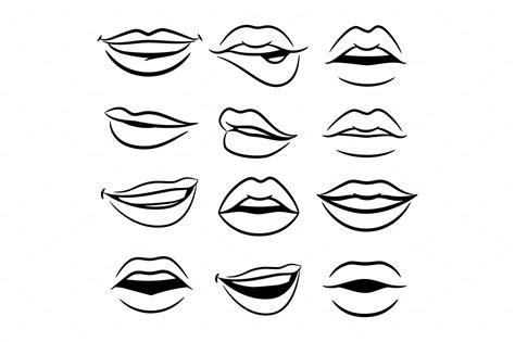 Black And White Comic Female Lips Custom Designed Graphics ~ Creative