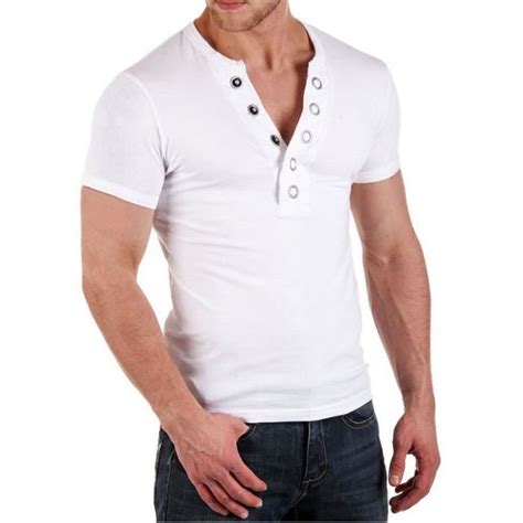 T Shirt Col V Homme T Shirt Crsm126 Blanc Blanc Achat Vente T Shirt Cdiscount