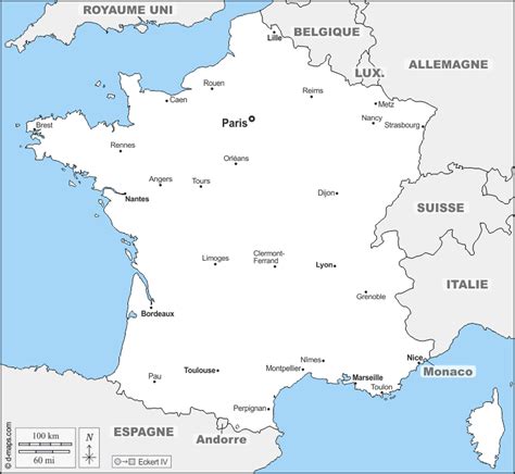 French political map and travel information. France free map, free blank map, free outline map, free base map boundaries, main cities, names