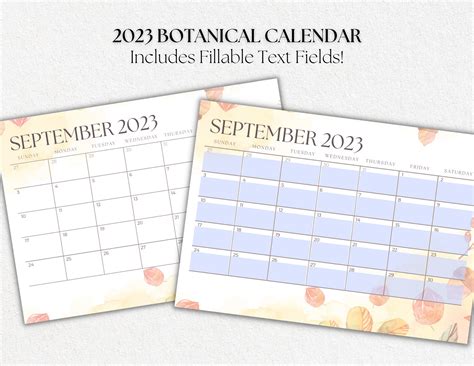 Editable Printable 2023 Botanical Monthly Calendar Horizontal A4 Us