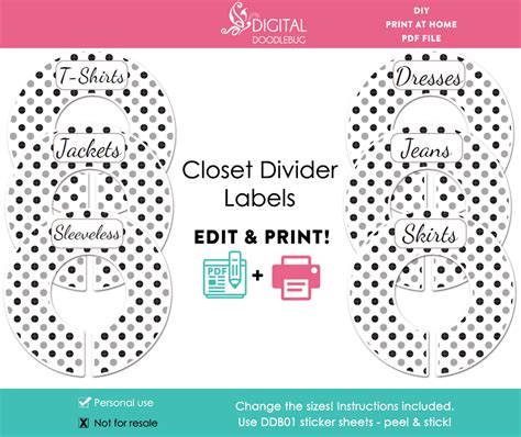 Black And Gray Polka Dot Printable Closet Dividers Baby Or Adult Editable