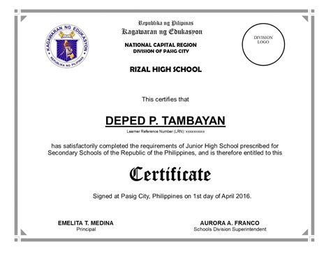 Deped Cert Of Recognition Template Certificate With Honors Png 1280