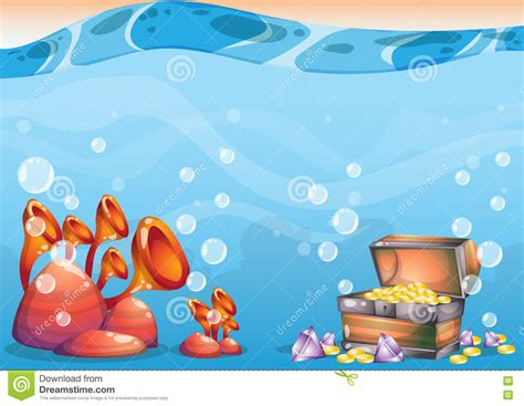 Cartoon Vector Underwater Treasure Background With Separated Layers For
