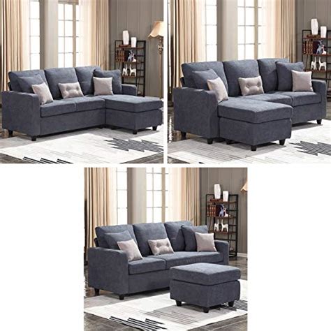 Honbay Convertible Sectional Sofa L Shaped Couch With Linen Fabric