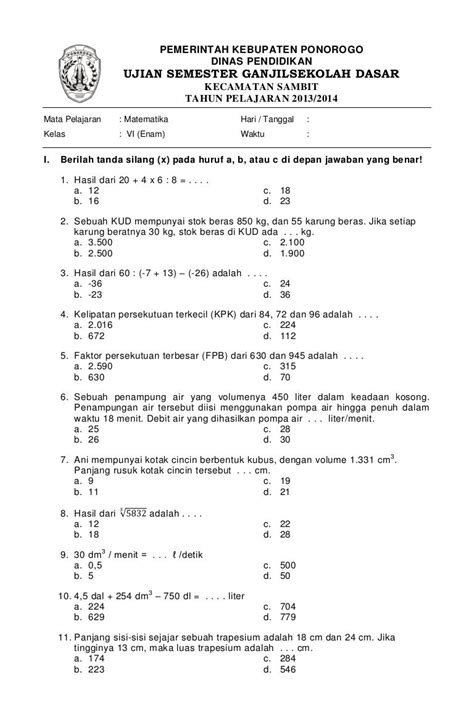 Contoh Soal Ujian Kelas 1 Sd Homecare24