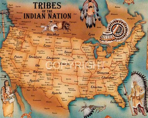 Native American Indians Tribal Map United States Includes Etsy