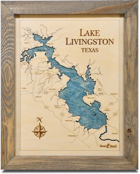Lake Livingston Topographic Nautical Map Wall Art 3d Carved Etsy
