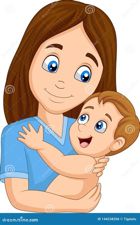 Cartoon Happy Mother Hugging Her Baby Stock Vector Illustration Of