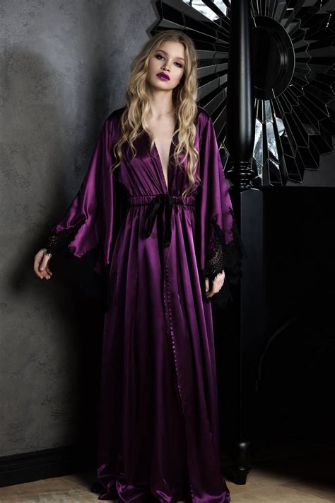 Old Hollywood Robe Purple Pagan Robe Long Silk Burlesque Robe Long Ceremonial Robe Long Witch