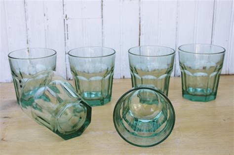 Vintage Libbey Gibraltar Spanish Green Glass Drinking Glasses French Bistro Tumblers