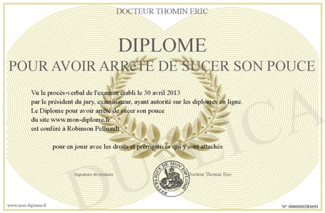 Diplome Pour Avoir Arrete De Sucer Son Pouce