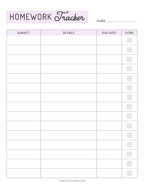 Free Printable Homework Log Template Use This Template To Track Your