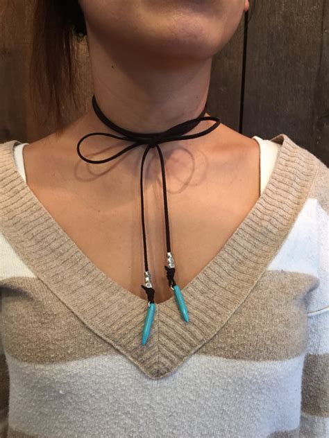 Boho Style Wrap Lariat Turquoise Choker Necklace Black Brown Gray