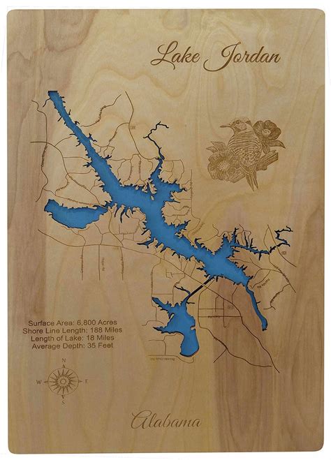 Jordan Lake Alabama Wood Laser Engraved Lake Map Wall Hanging Etsy