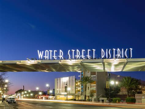 Night View Of The Beautiful Water Street District Editorial Stock Image