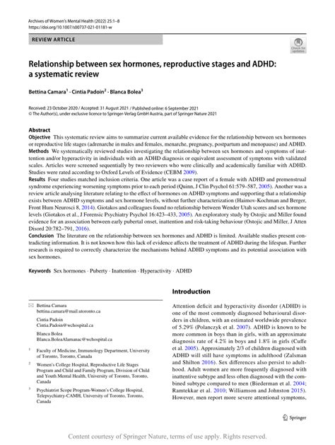Relationship Between Sex Hormones Reproductive Stages And Adhd A