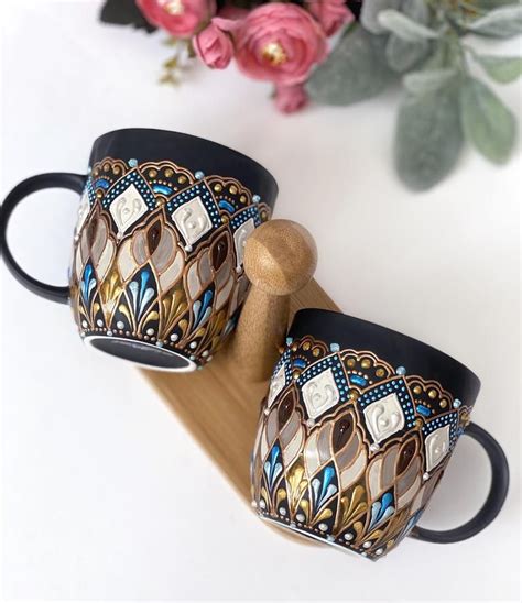 Hand Painted Ceramic Mugs Set Of 2 Ts For Coffee Lovers Etsy In