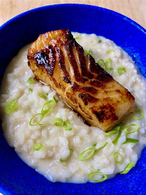 Miso Marinated Chilean Sea Bass With Coconut Scallion Risotto Dining