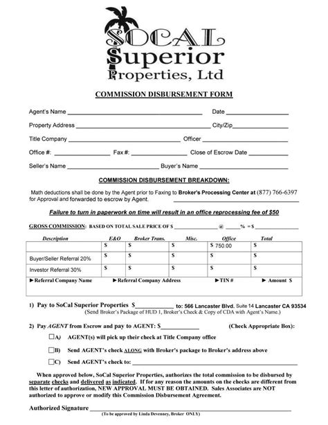Commision Disbursement Form ≡ Fill Out Printable Pdf Forms Online