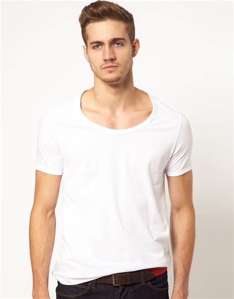 Lyst Asos T Shirt With Bound Scoop Neck In White For Men