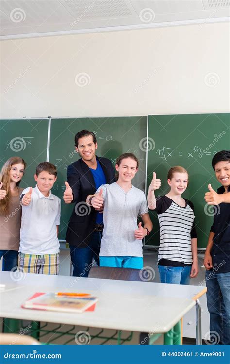 Teacher Motivating Students In School Class Stock Image Image Of