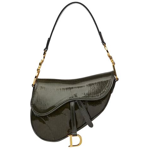 2000 Christian Dior Olive Green Monogram Patent Leather Mini Saddle Bag