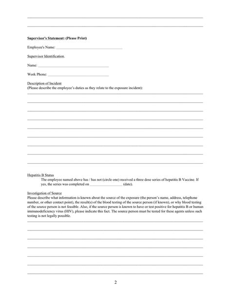 Pathogens Exposure Incident Report Form In Word And Pdf Formats Page