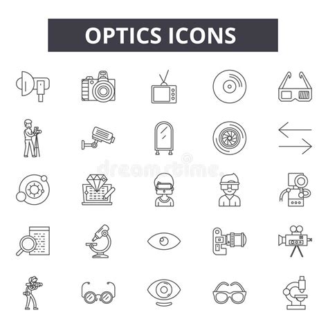 Optics Line Vector Icons And Signs Light Reflection Refraction