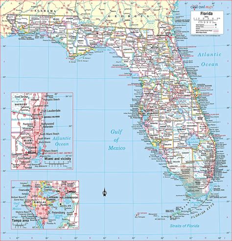 Cool Owl Maps Florida State Wall Map Poster Rolled Laminated Wx H