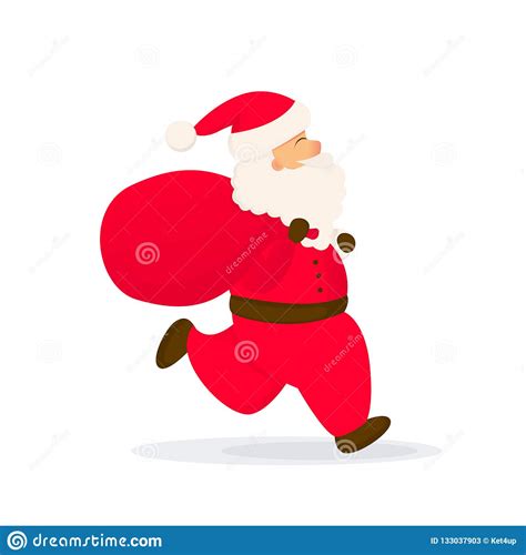 Santa Claus With Bag Running Santa Stock Vector Illustration Of Funny Color 133037903