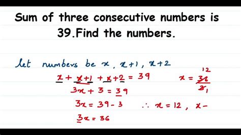 Sum Of Three Consecutive Number Is 39 Find The Number Class 8 Math