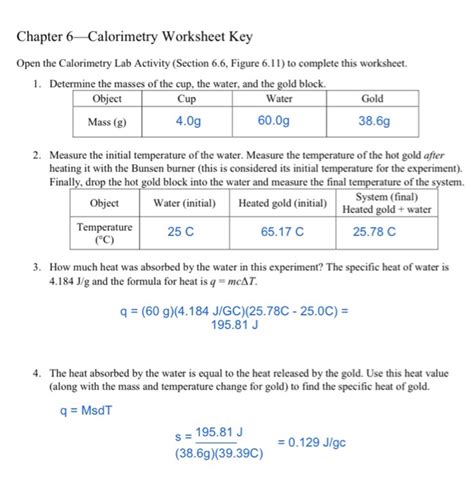 Solved Chapter 6 Calorimetry Worksheet Key Open The Chegg Com