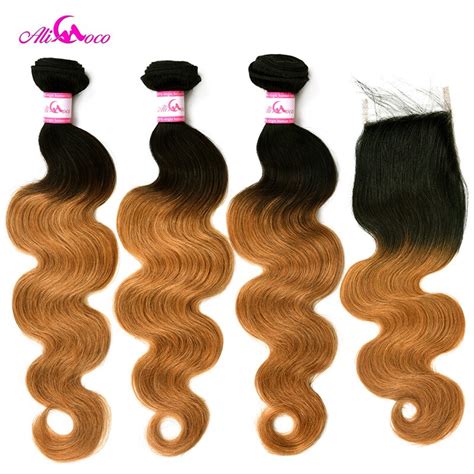 Ali Coco Body Wave 3 Bundle With Closure 1b Purple Color Brazilian Hair Bundles With Closure 8