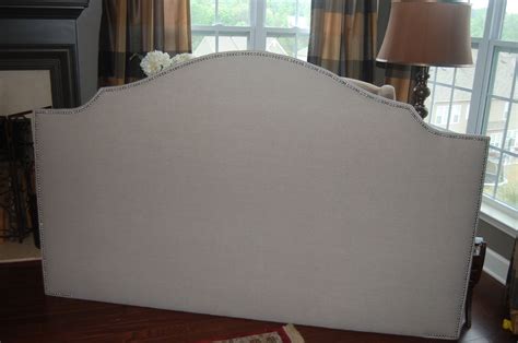 Hand Made Notched Upholstered Headboard Natural Linen Silver Nickel