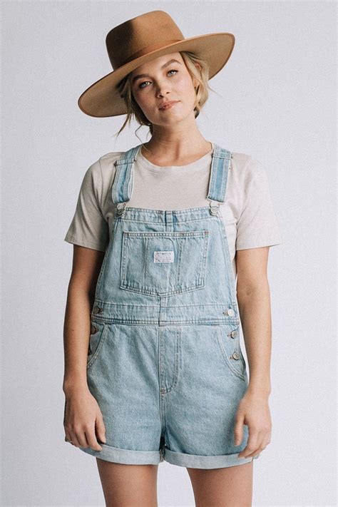 Levis Vintage Shortalls In Light Wash Denim Overall Shorts Outfit