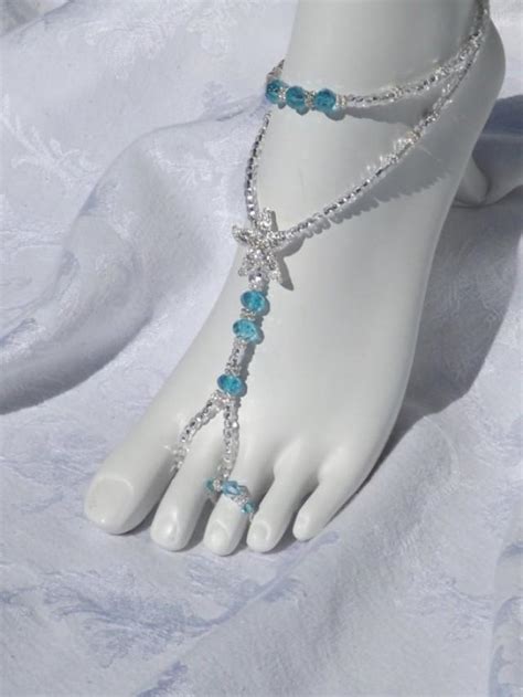 Starfish Barefoot Sandals Blue Crystal Beach Wedding Foot Jewelry